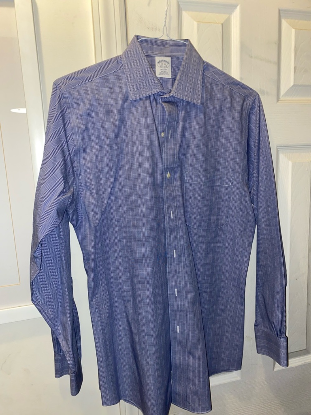 Brooks Brothers Men's Navy Blue White Check Plaid Dress Shirt Regent 15-33
